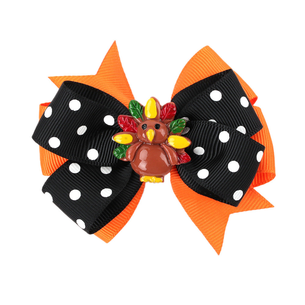 Wholesale 10pcs/pack Thanksgiving Children' s Bow Hairpin Point Small Turkey Accessories Headwear Rowan Ribbon