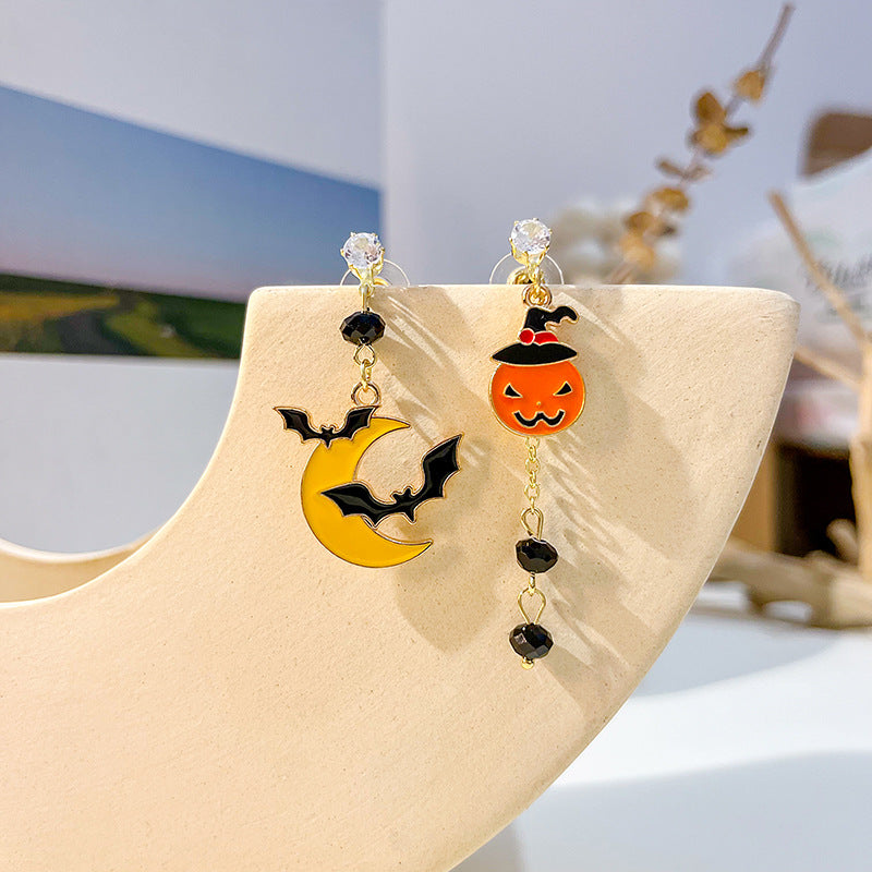 Wholesale Halloween Color Matching Cartoon All-match Pumpkin Ghost 925 Silver Needle Earrings