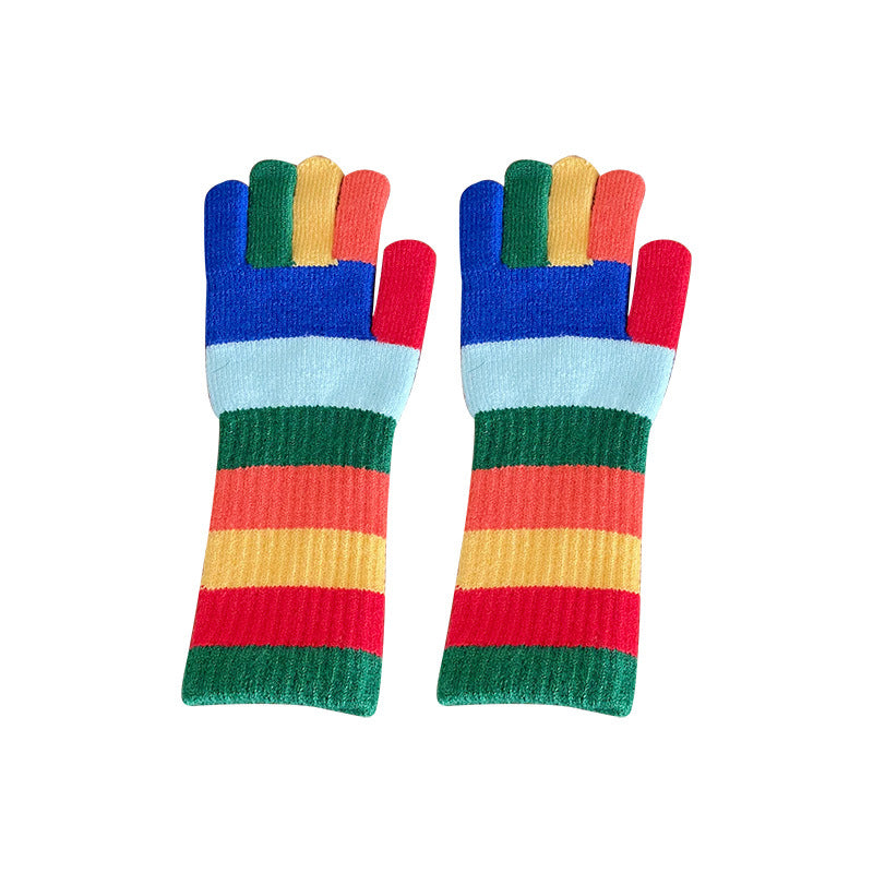 Wholesale Rainbow Stripe Knitted Wool Open Finger Touchable Screen Riding Warm Split Finger Gloves