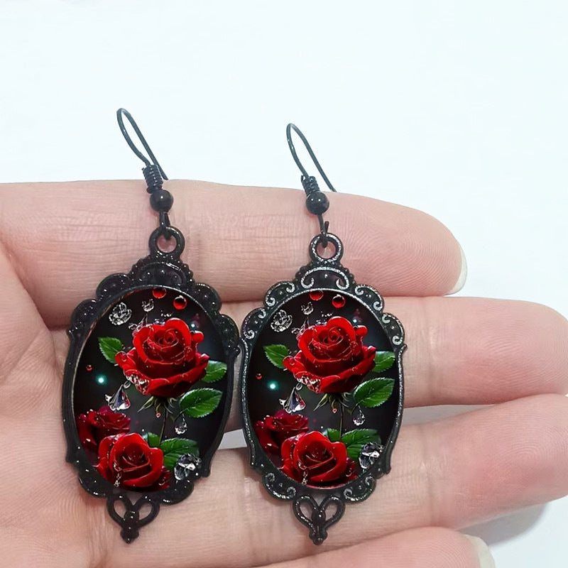 Wholesale Vintage Gothic Bat  Flower Halloween Pendant Earrings