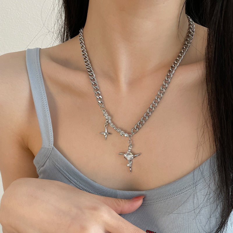 Wholesale Square Diamond Star Cross Necklace Clavicle Chain