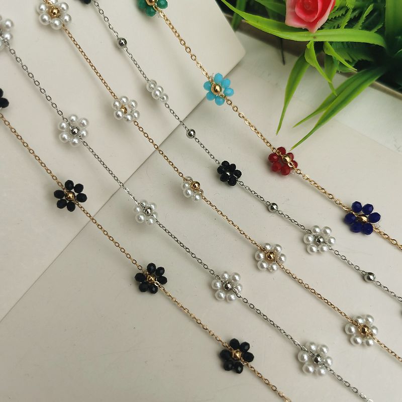 Wholesale DIY Material Golden Cross Titanium Steel Chain Hand-woven Copper Beads Crystal Small Flower Loose Chain Necklace Earrings Accessories
