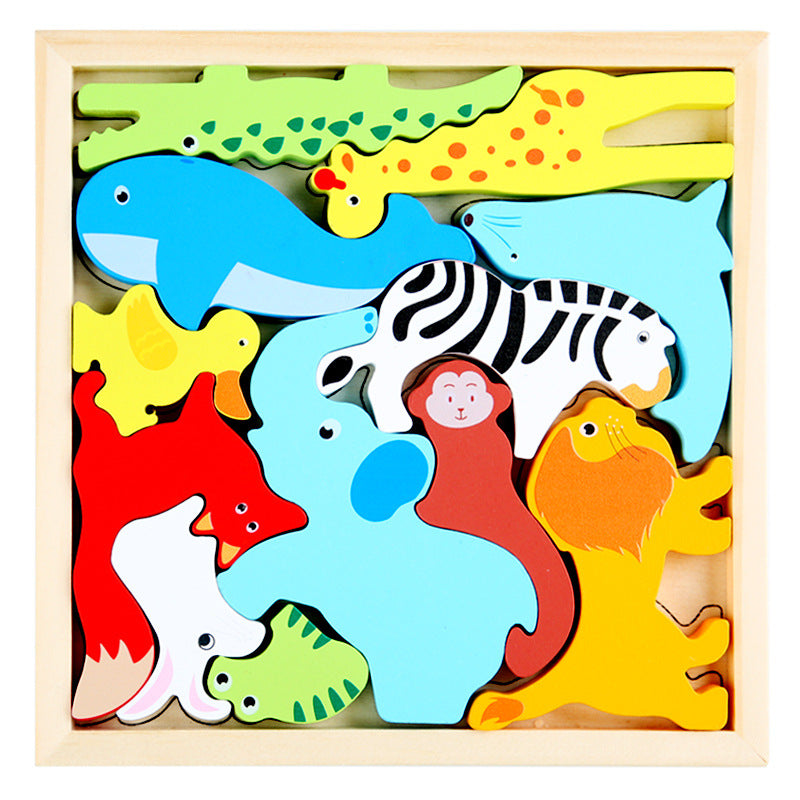 Wholesale Cartoon Animals Three-dimensional Wooden Fruits and Vegetables Transportation Puzzle Puzzle Board