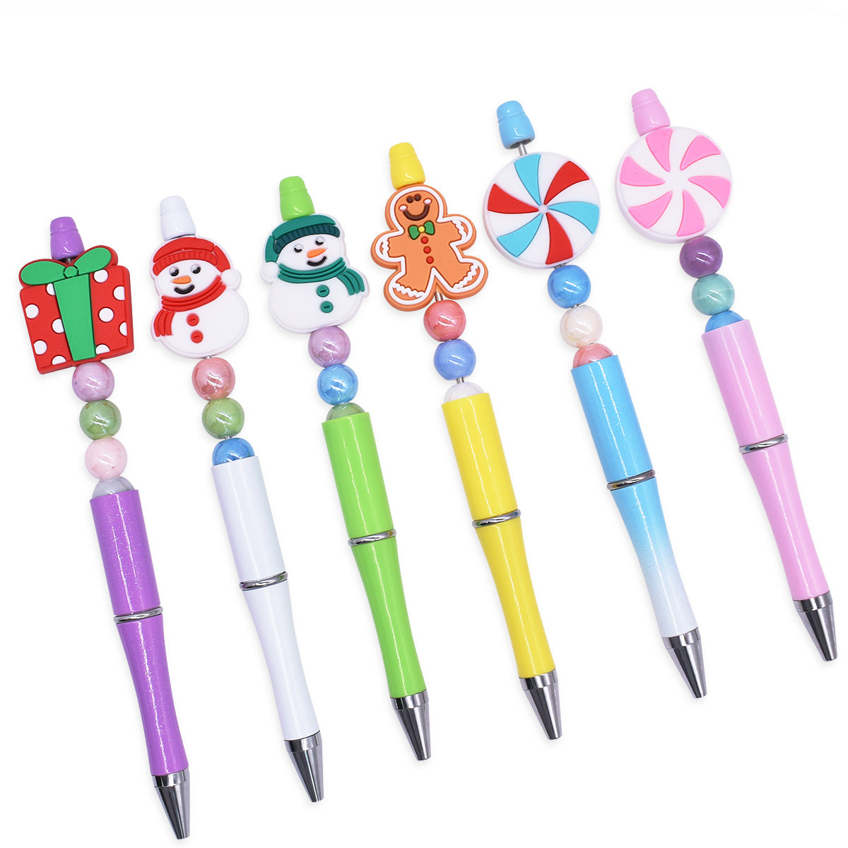 Wholesale Random 100pcs Cartoon Christmas Gingerbread Man Snowman PVC Soft Rubber Beads