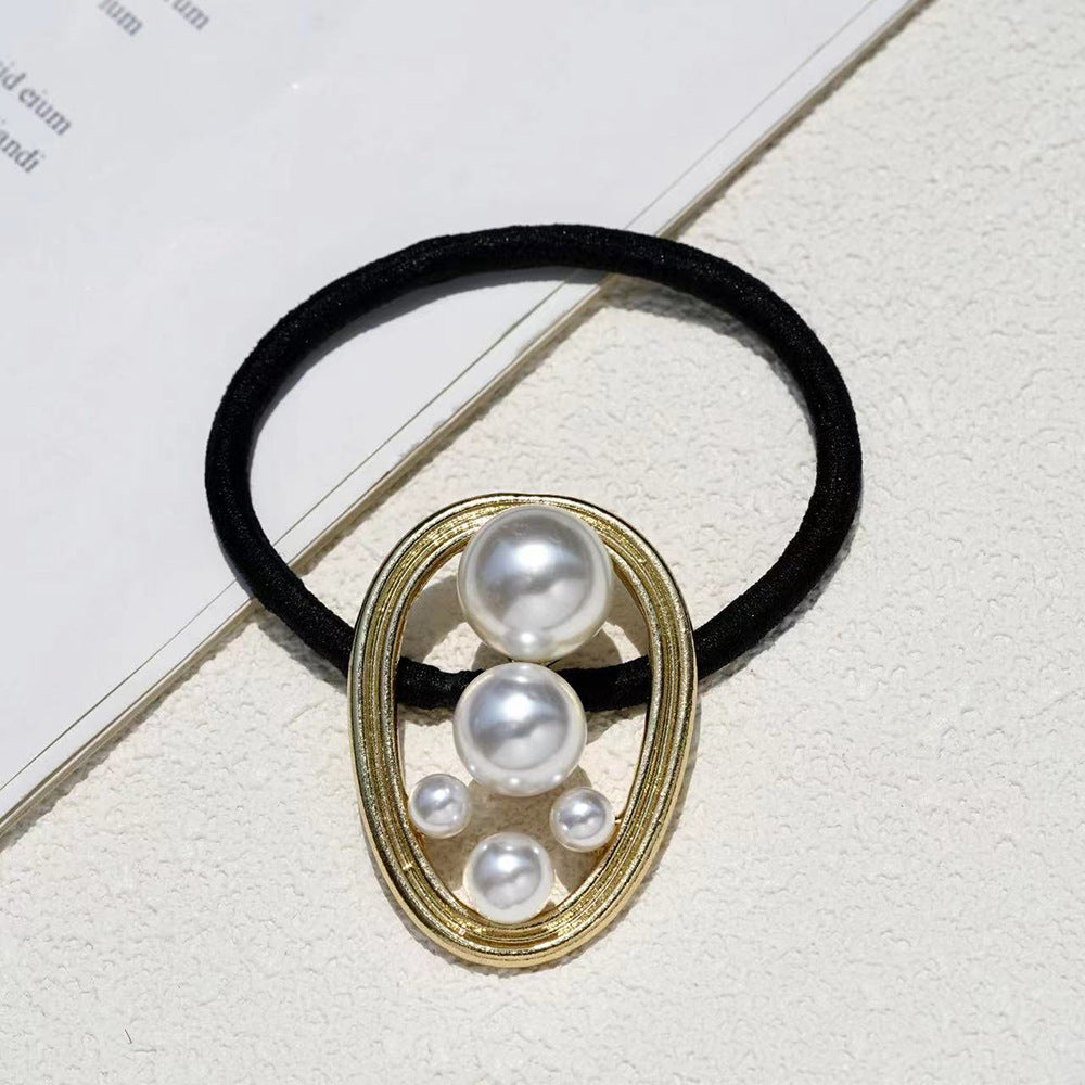 Wholesale pearl headdress metal hair rope hair accessories niche hair rope