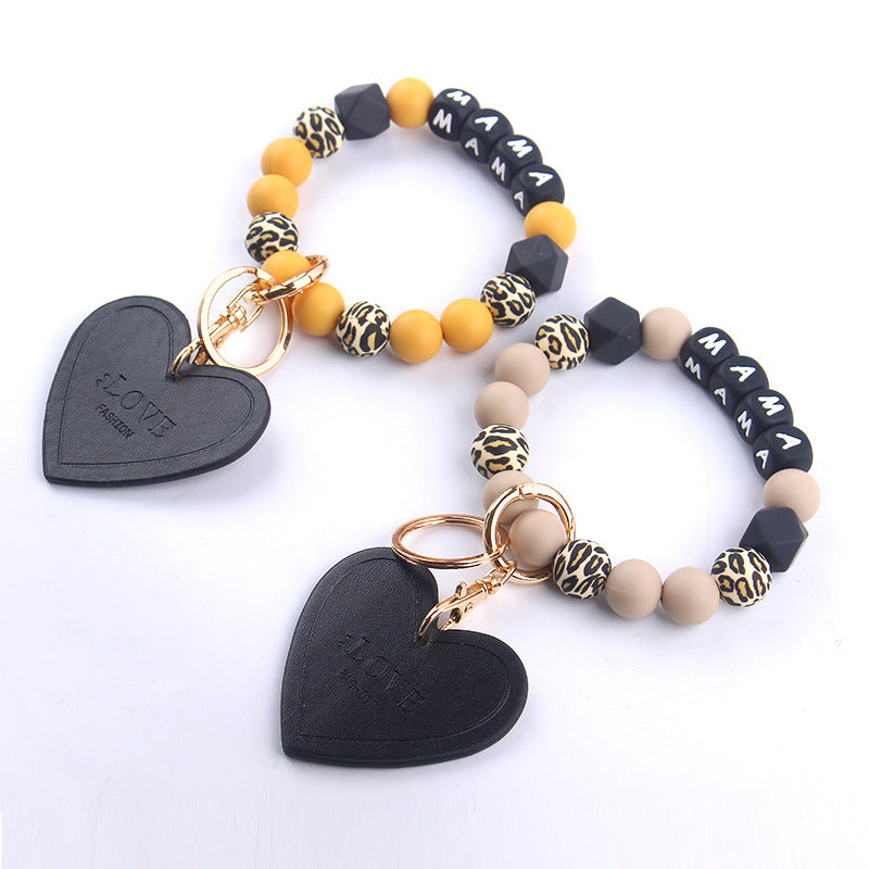 Wholesale Mother's Day Love Leather Silicone Beaded Keychains
