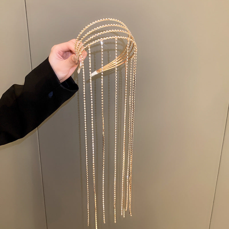 Wholesale Fashion Personality Diamond tassel multi-layer exaggerated design headband