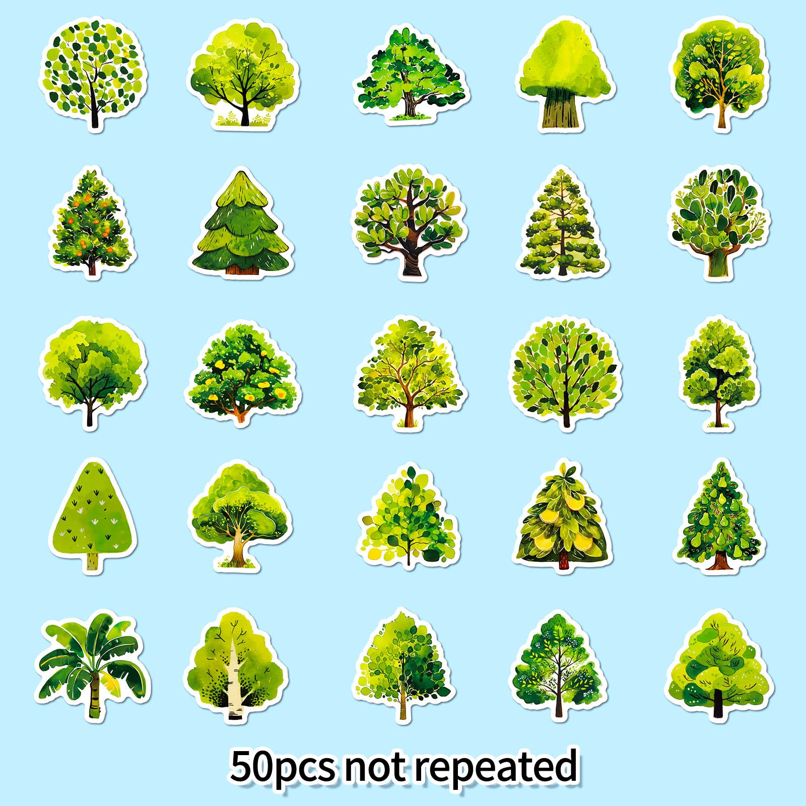 Wholesale 50 Cute Cartoon Green Trees Graffiti Stickers
