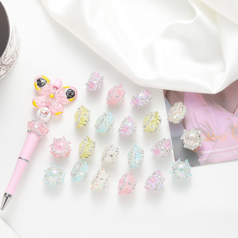 Wholesale 10pcs Butterfly Flower  Beads Acrylic Beaded DIY Handmade Material