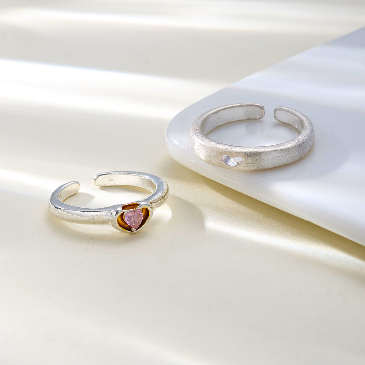 Wholesale Valentine's Day Pink Diamond Hollow Heart Opening Alloy Ring