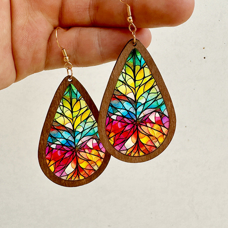 Wholesale Waterdrop shaped colored printed acrylic earrings