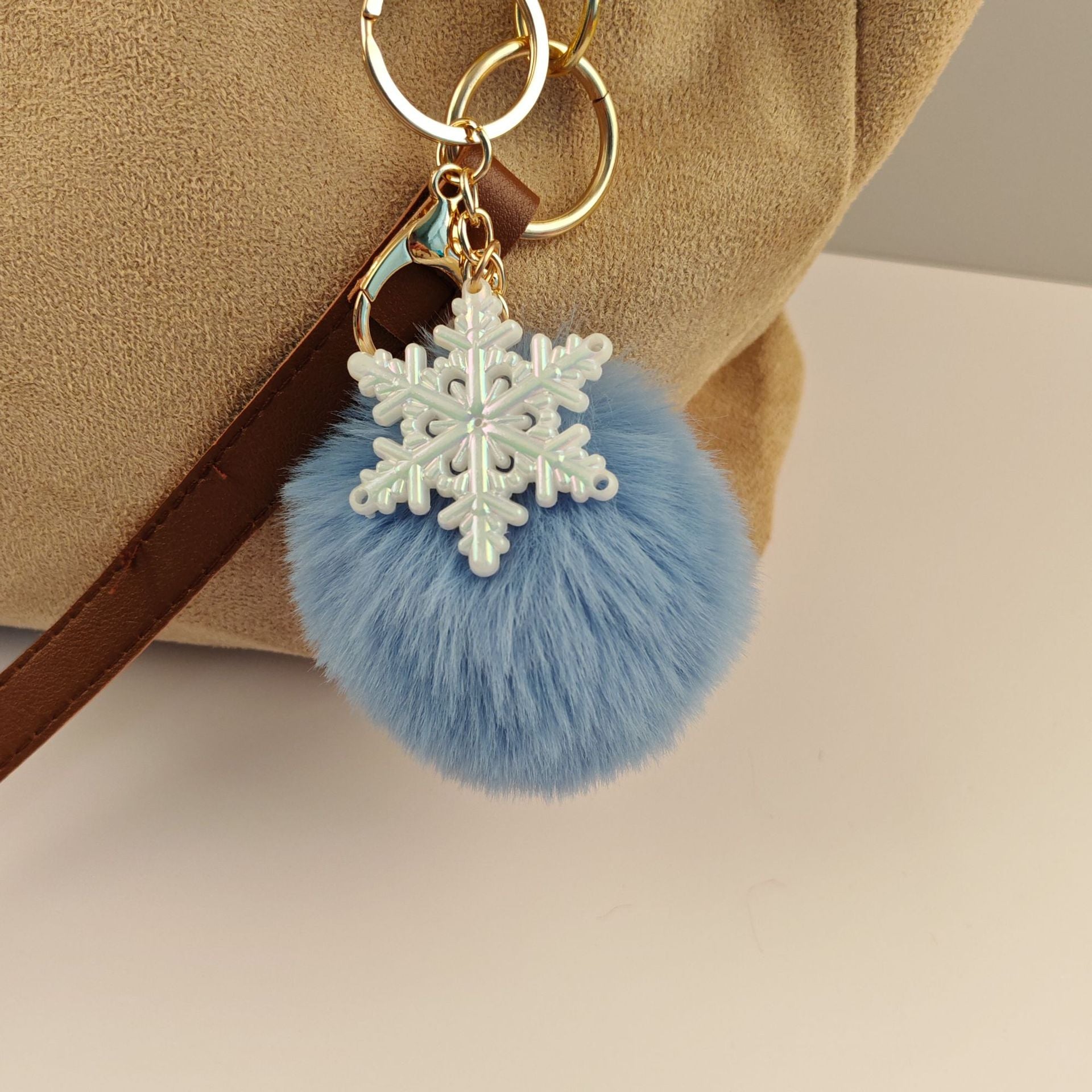 Wholesale Snowflake fur ball keychain