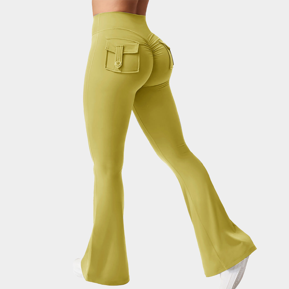 Wholesale  Work Pocket Pants Elasto High Waist Fitness Pants Yoga Running Hip Lifter