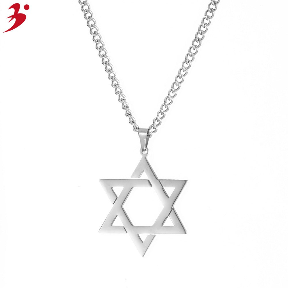 Wholesale Vintage Stainless Steel Six Pointed Star Necklace