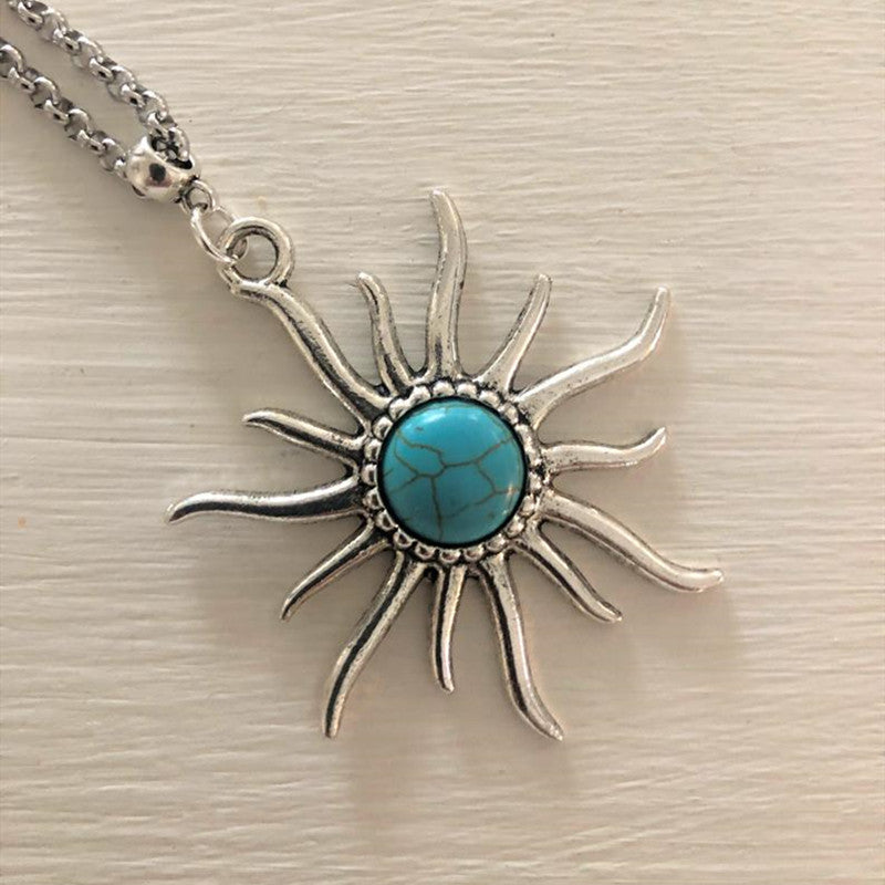 Wholesale Boho Sun Pendant Crackle Turquoise Alloy Necklaces