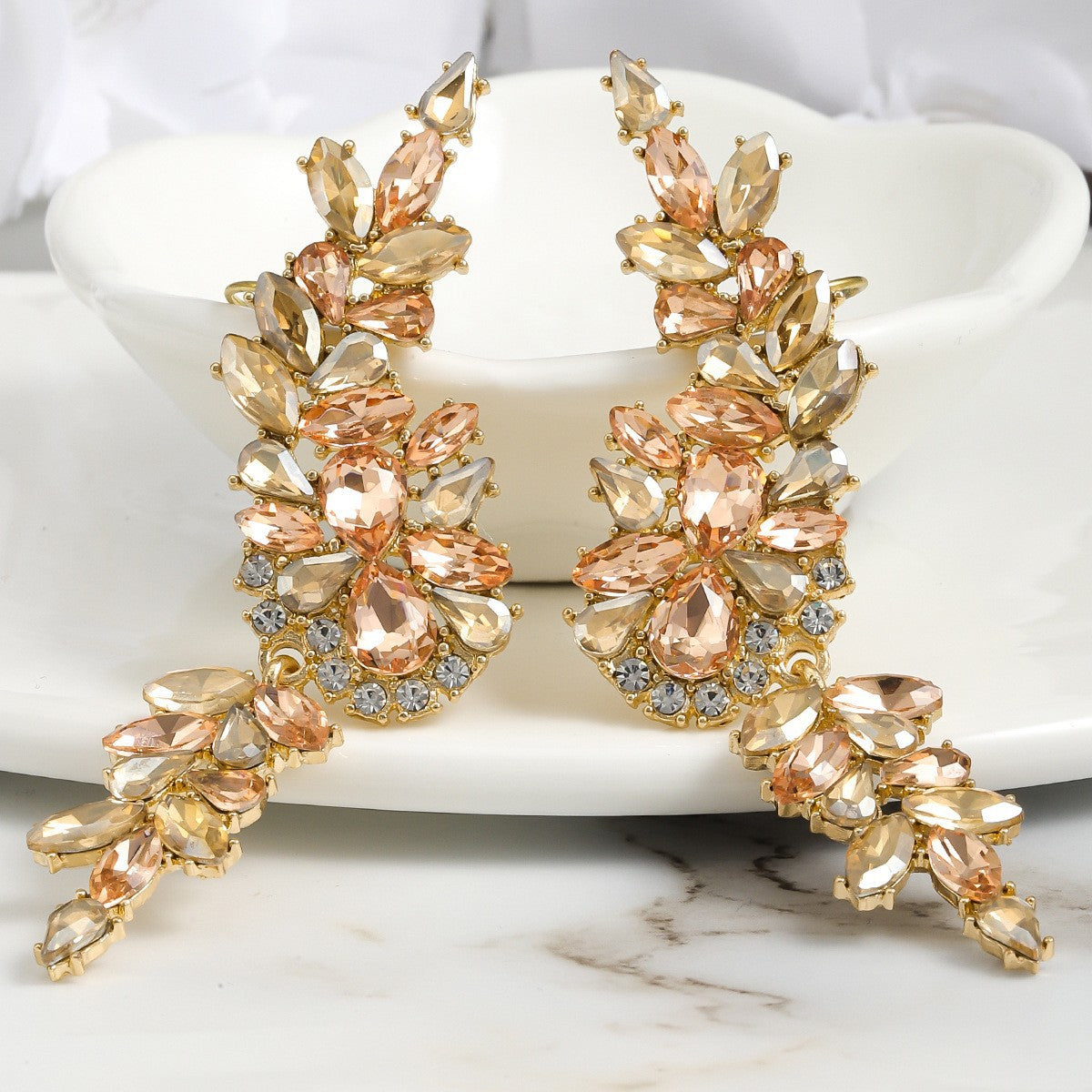 Wholesale Geometric Water Drop Love Petals Leaves Diamond Earrings