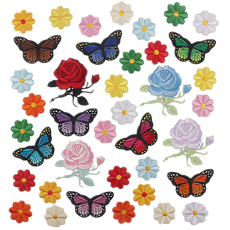 Wholesale Polyester Iron On Embroidery Patch Butterfly Floral Design For Clothing Decorative DIY Craft Supply