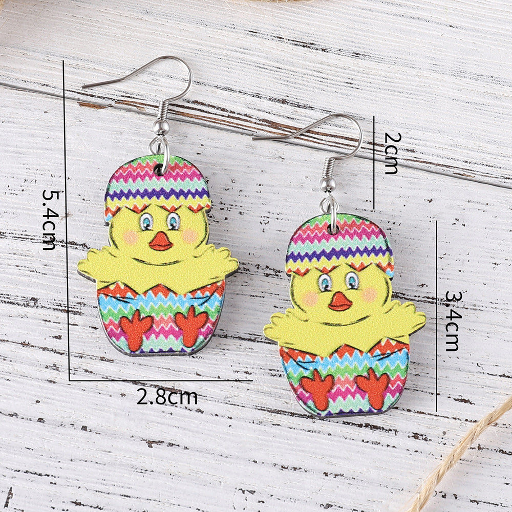Wholesale Easter rabbit chicken striped egg carrot color hollow pendant double-sided earrings