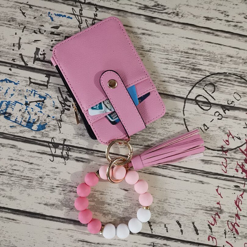 Wholesale Leopard Print Cow Print Western Style Card Holder Silicone Beaded Wrist Keychain