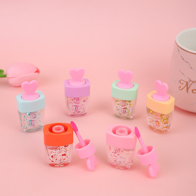 Wholesale 24pcs Cute Love Heart Cover Ice Cream Gold Foil Color Changing Lip Glaze