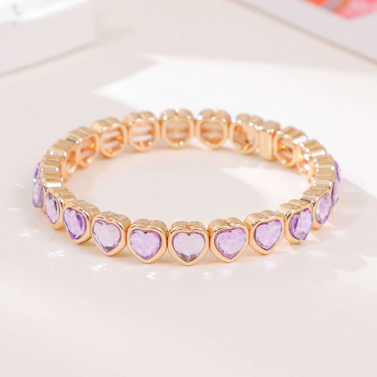 Wholesale Europe and the United States cross-border love glass diamond bracelet color heart bracelet ladies elastic bracelet fashion jewelry