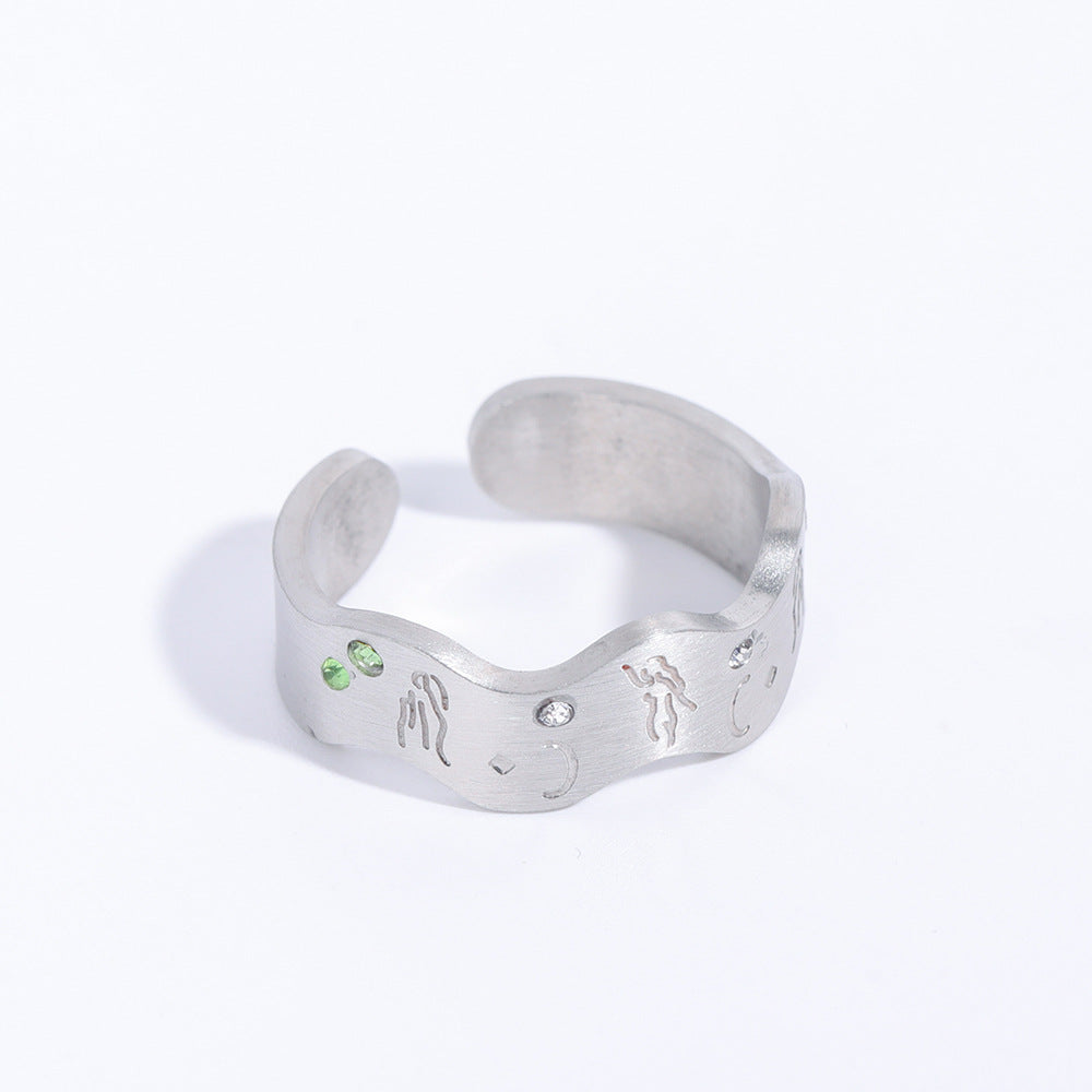 Wholesale Vintage Hollow Open Zircon Inlaid Stainless Steel Ring