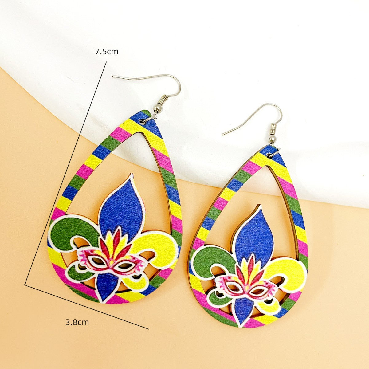 Wholesale carnival earrings hollow water drop mask clown earrings personality hip-hop party suit