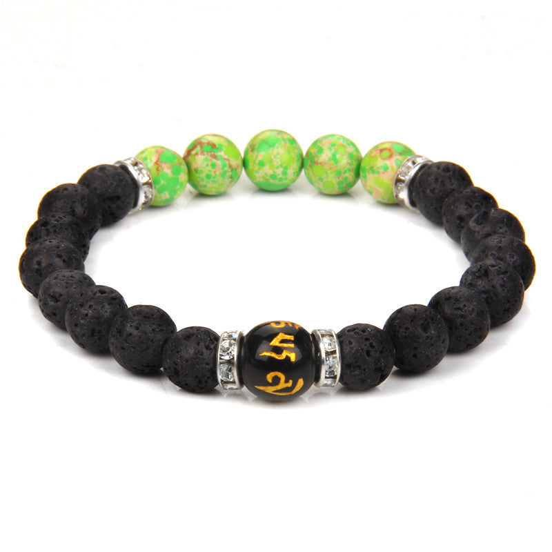 Wholesale Natural Volcanic Stone Bracelet Colorful Six-word Motto Beads