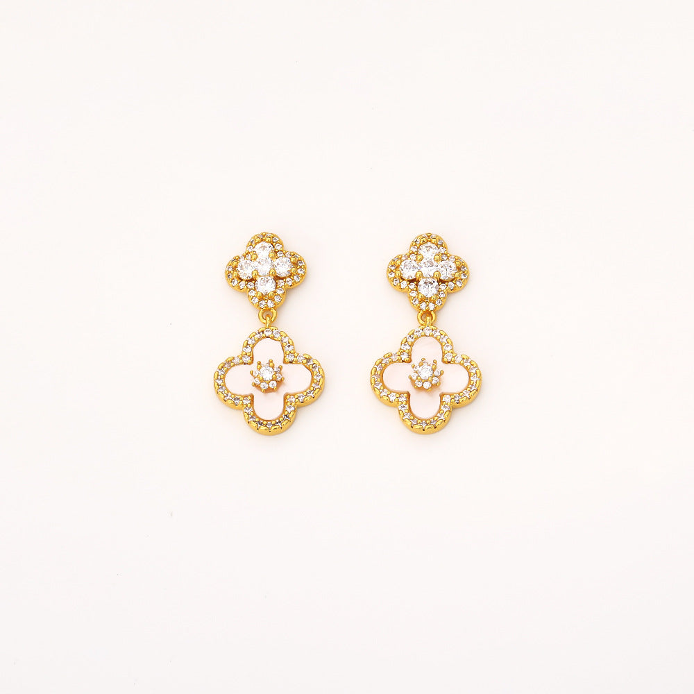 Wholesale Four leaf clover zircon sweet Blingbling Earrings
