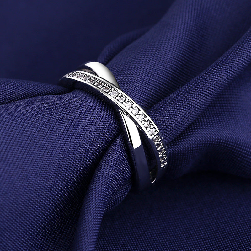 Wholesale Platinum Cross Row Diamond Copper Rings