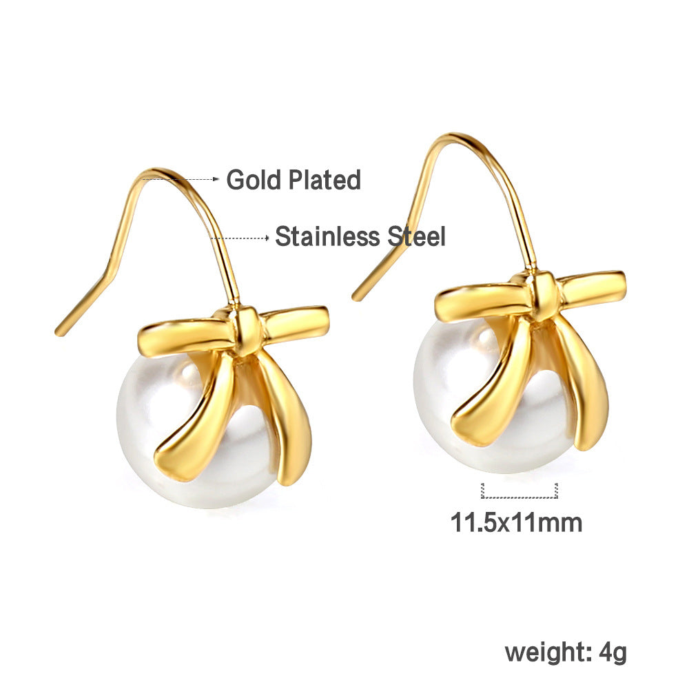 Wholesale 18k gold stainless steel earrings inlaid with pearls