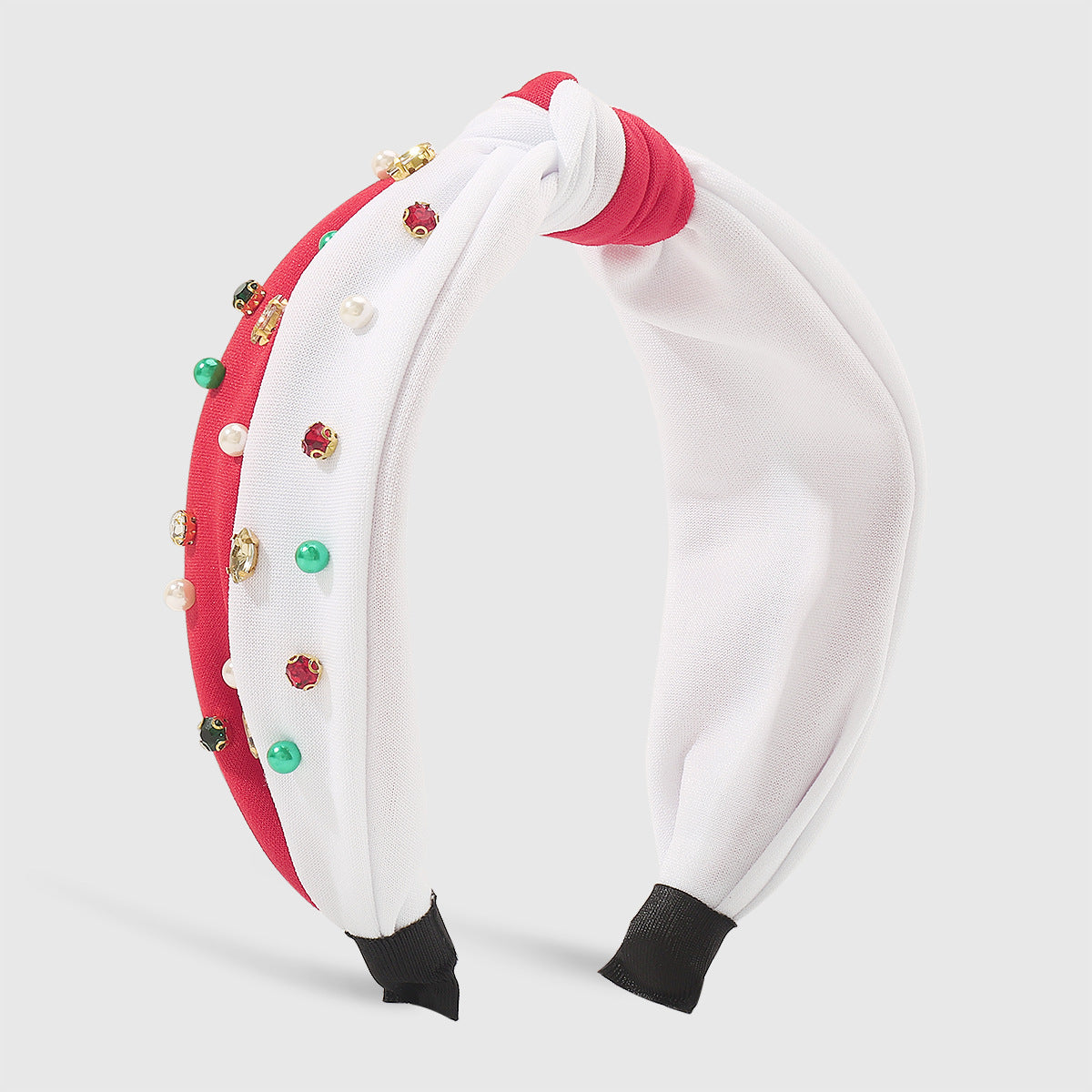 Wholesale Christmas Color Block Fabric Knotted Diamond Headband