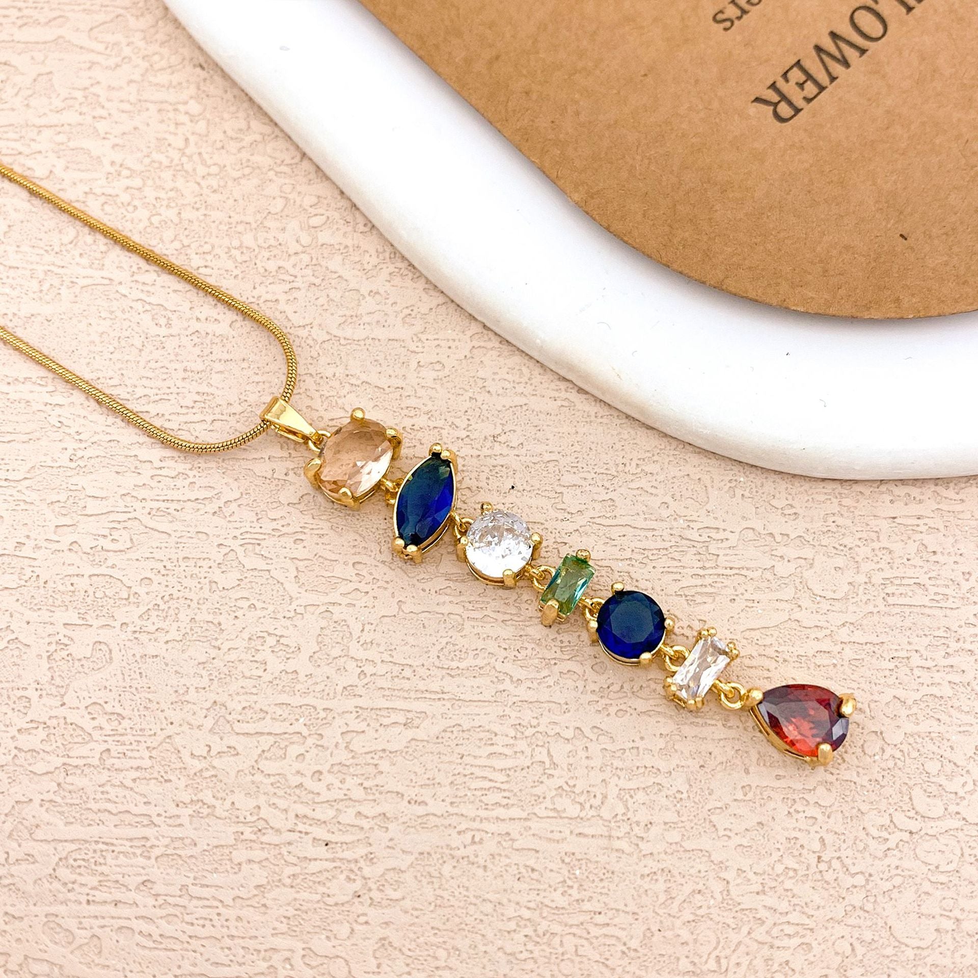 Wholesale Colorful Square Geometric Smart Titanium Steel Necklace Niche Luxury Versatile Accessories