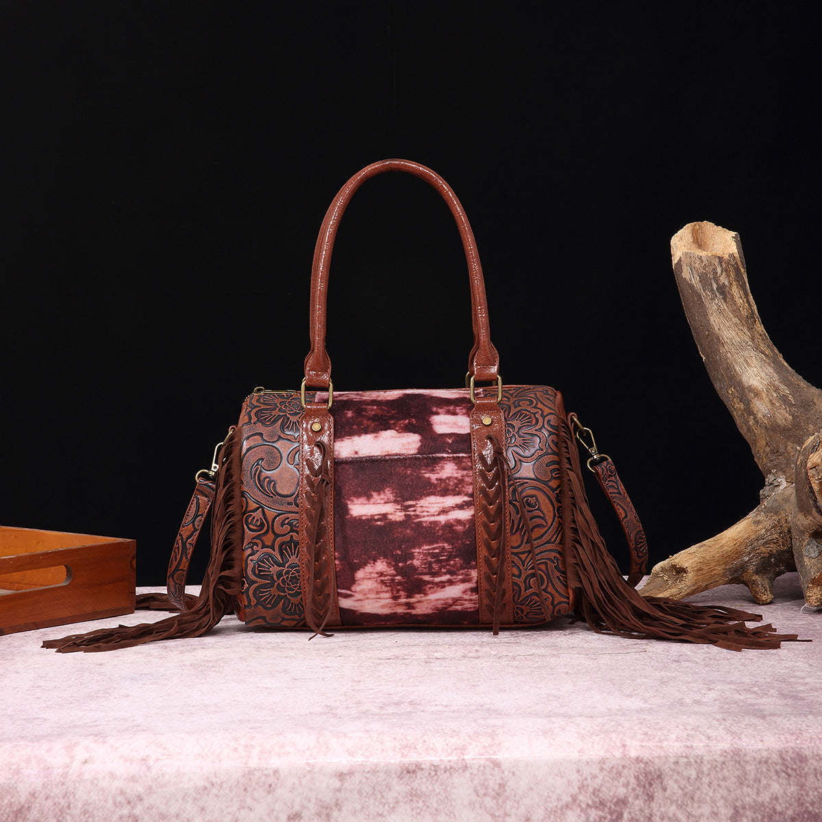 Wholesale Retro Cow Pattern Western Style Handbag Furry Velvet Crossbody Shoulder Bag