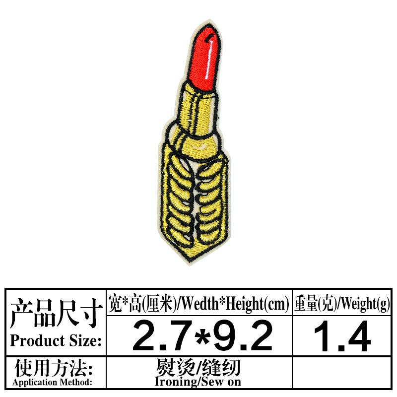 Wholesale Cartoon Lipstick Embroidered Cloth Patches For Clothing DIY Decorative Fashion Accessory