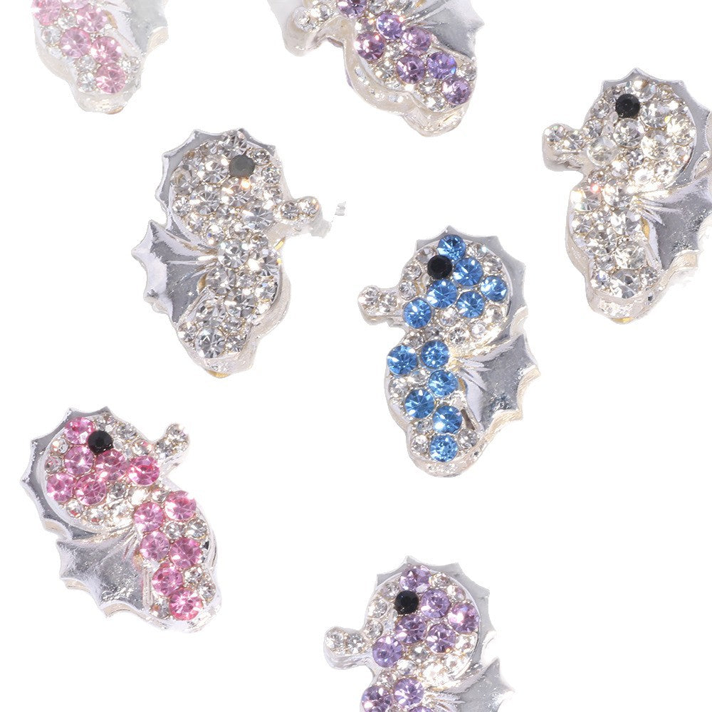 Wholesale double-sided alloy full diamond seahorse straight hole DIY loose beads