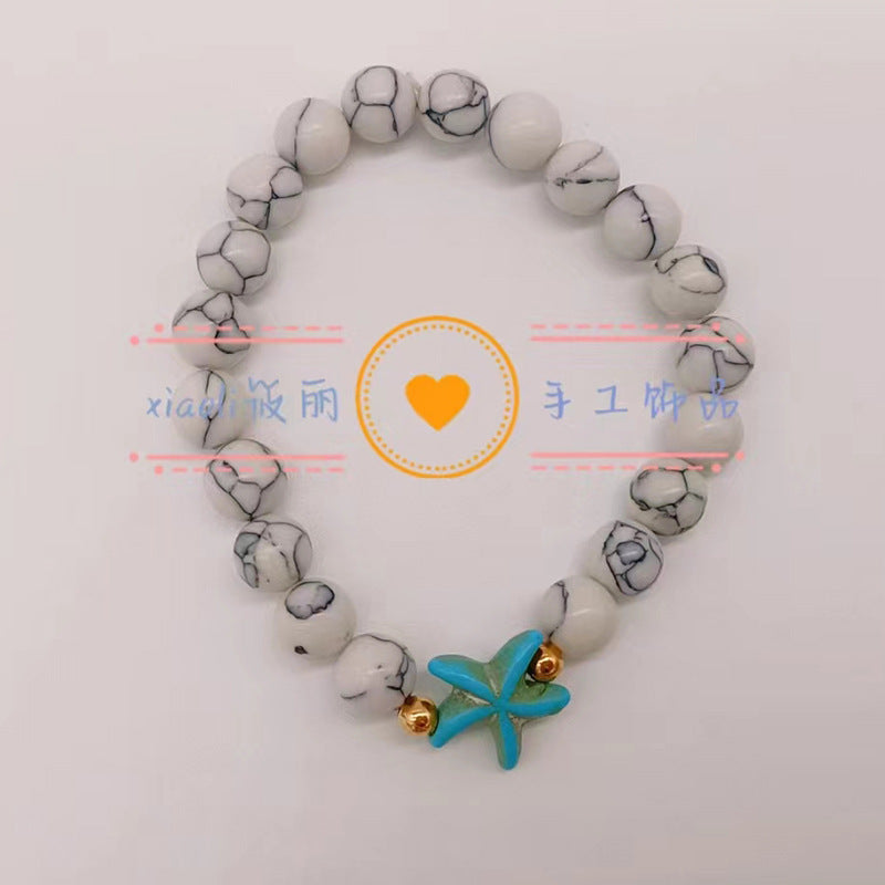 Wholesale Turtle Starfish Elastic Beaded White Blue Turquoise Bracelet
