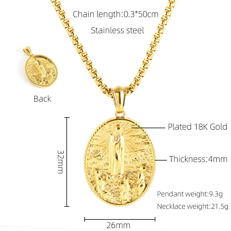 Wholesale Retro 3D Embossed Madonna Pendant Men' s 18K Stainless Steel Necklace Jewelry