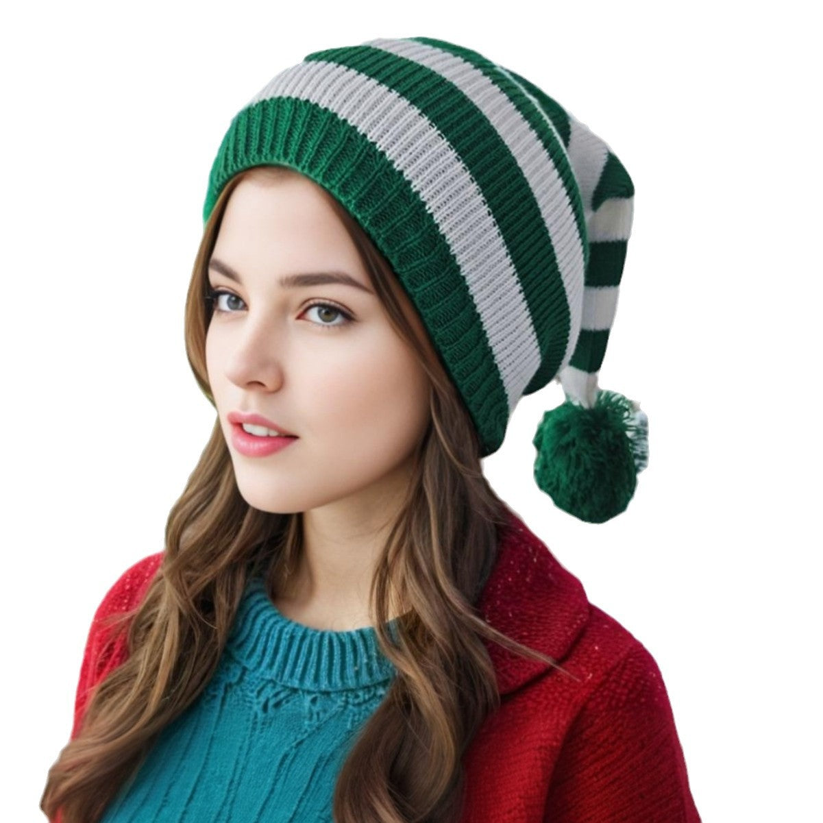 Wholesale Christmas Knitted  Winter Striped Pom-Pom Holiday Wool Hat