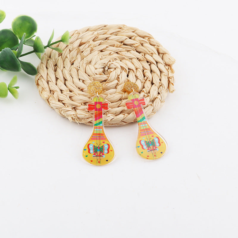 Wholesale 10pcs Music Festival Fashion Personality Rainbow Guitar Musical Instrument Earrings