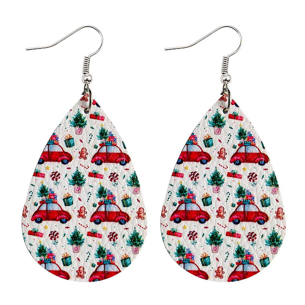 Wholesale Christmas Tree Bell Leather Earrings