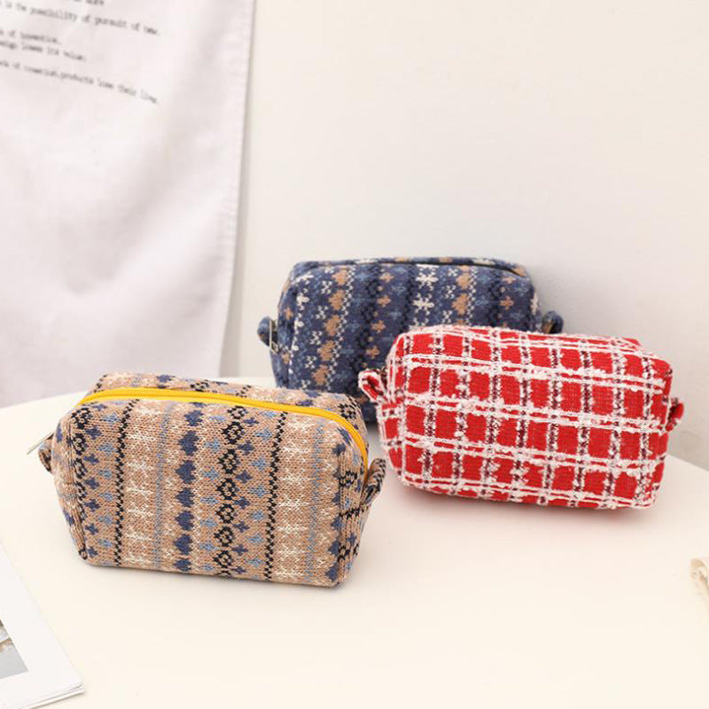 Wholesale New Year Christmas Red Knitted Wool Pencil Bag
