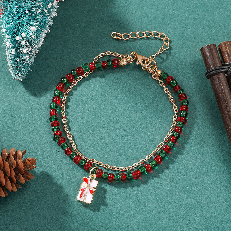 Wholesale Women S Christmas Tree Beaded Bell Bracelet Double Layer Zinc Alloy Design Holiday Gift Box Fashion Jewelry Resale