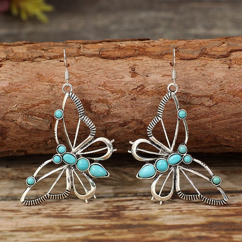 Wholesale Silver Alloy Electroplated Butterfly Earrings Retro Hollow Design Fashion Jewelry Accessory