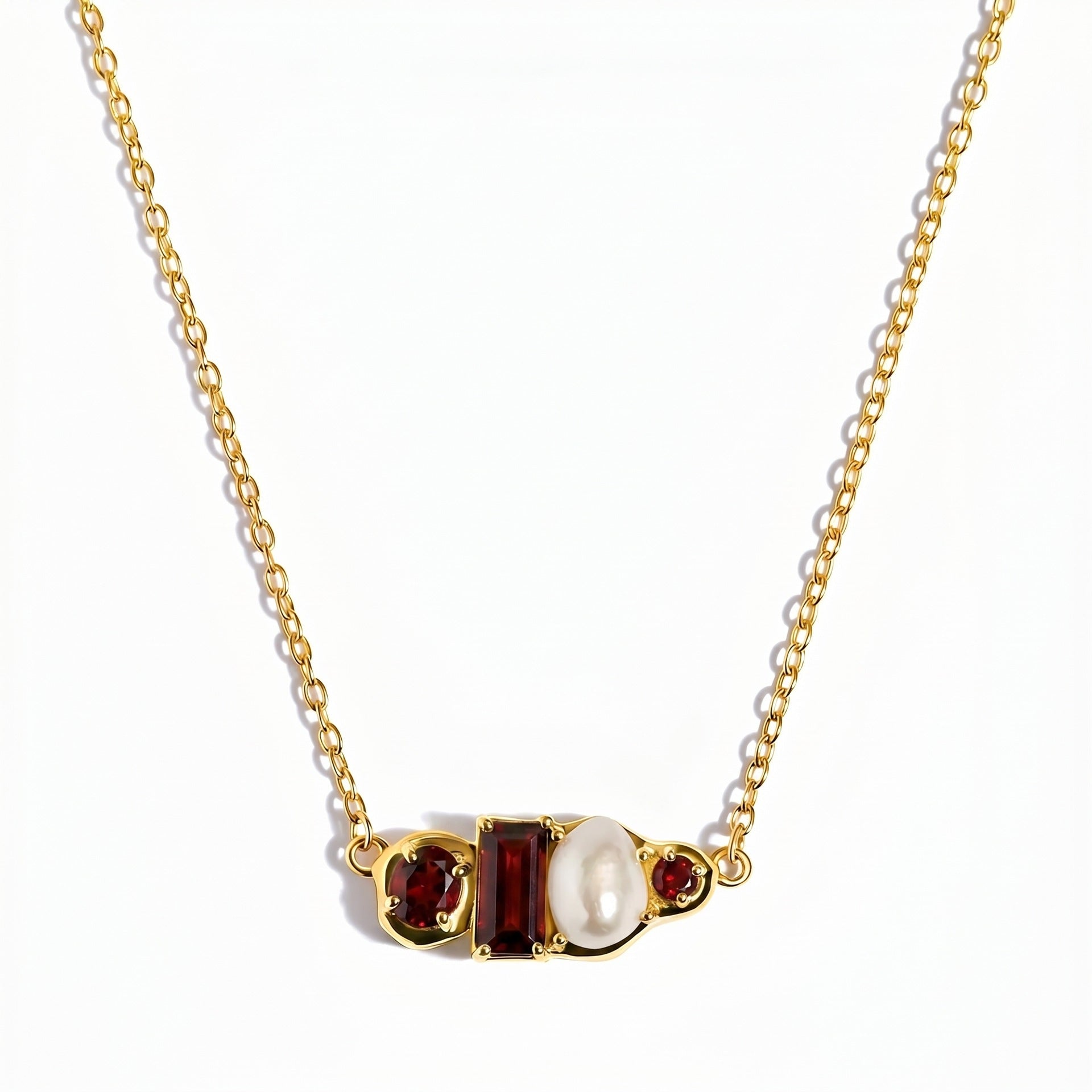 Wholesale Trendy Birthstone Pearl Necklace 18K Gold Plated Stainless Steel Geometric Pendant Fashion Jewelry Gift