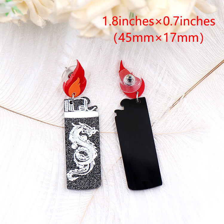 Wholesale New Flame Dragon Flower Acrylic Flame Lighter Earrings