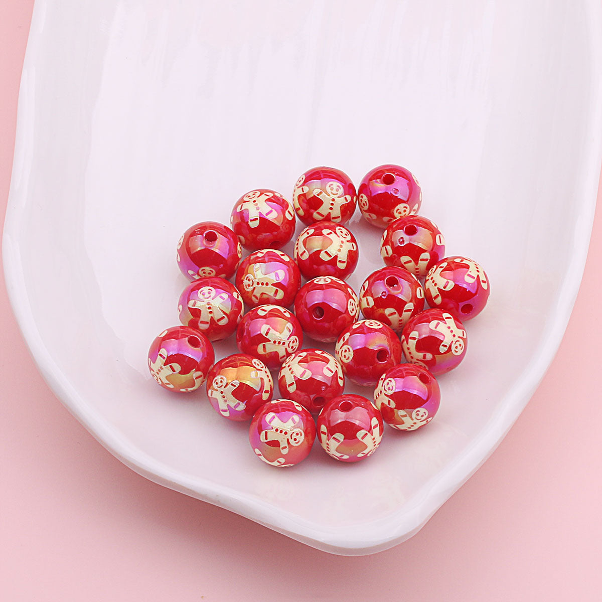 Wholesale 200pcs 16mm Christmas UV Plating Color Straight Hole Bead Square DIY Loose Beads