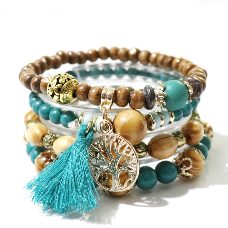 Wholesale Bohemian Creative Tassel Multi layer Wood Ethnic Style Fashion Bracelet