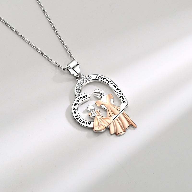 Wholesale Mother's Day Creative Mother Daughter Diamond Inlaid Copper Necklace