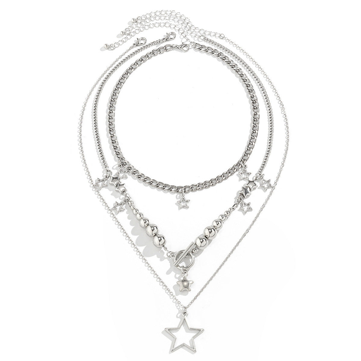 Wholesale Round Bead Metal Chain Star Pendant Necklace Set